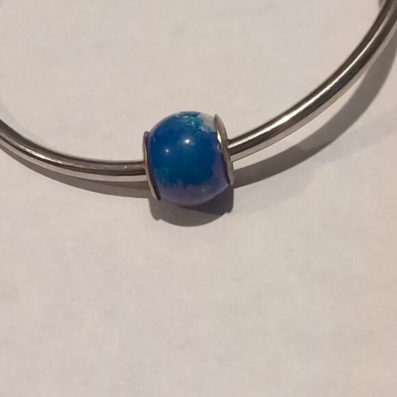 925 Sterling Silver Blue and Purple Speckled Charm for Pandora Style Bracelet - Picture 4 of 5